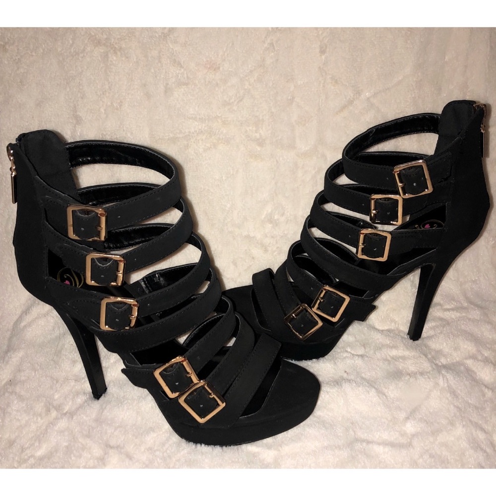 Black and gold heels